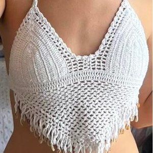 WHITE CROCHET TOP WITH SEASHELLS
